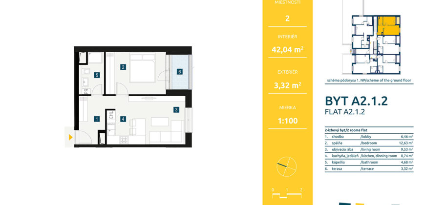 NR – Kynek, A2.1.2, 2izbový byt v novostavbe, TEHLA, výborná dispozícia, KOLAUDÁCIA 2024